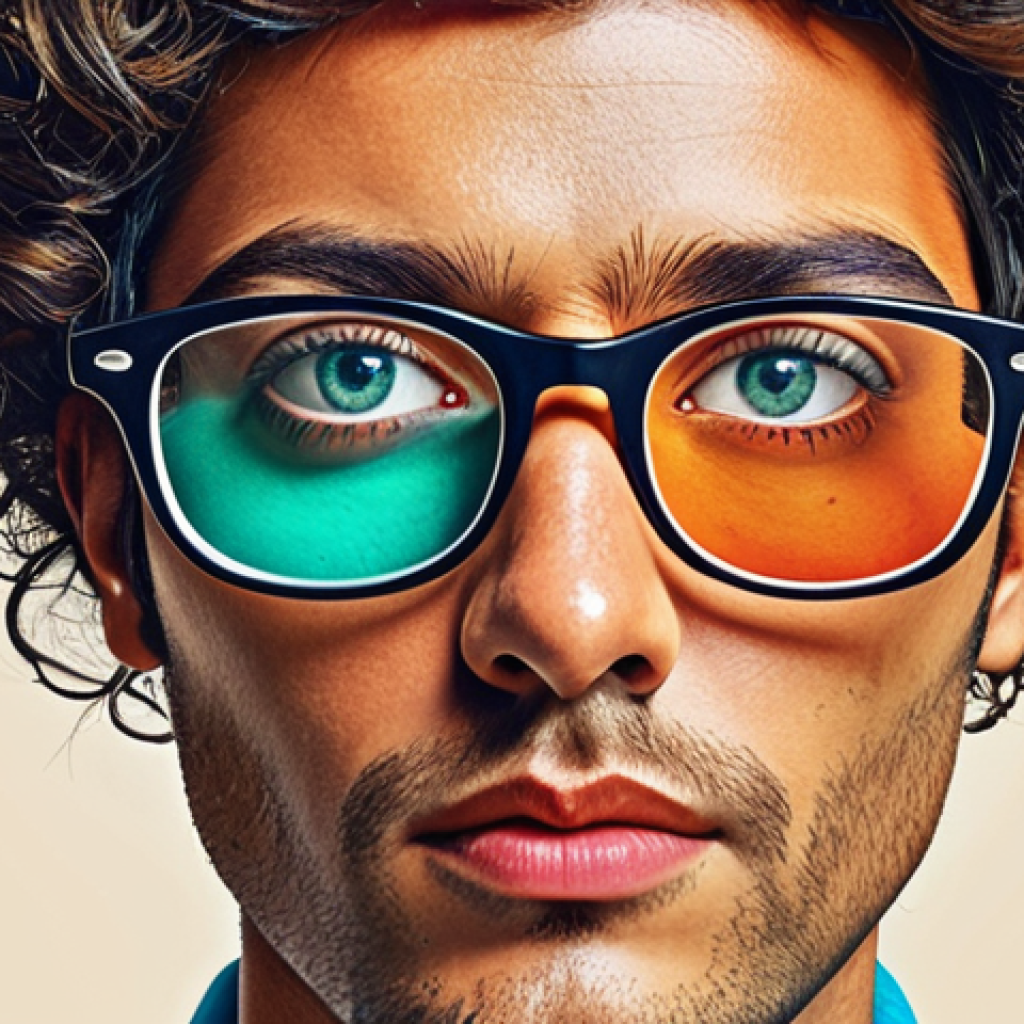 **Prompt:** A vibrant, colorful illustration depicting a person wearing glasses with different colored lenses, each representing a different language. The lenses are overlaid on a world map, highlighting how language shapes our perception of reality. Incorporate Italian cultural elements subtly.